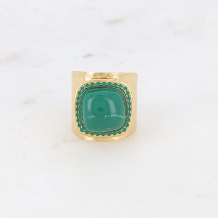 Bague large - cabochon carré et émail
