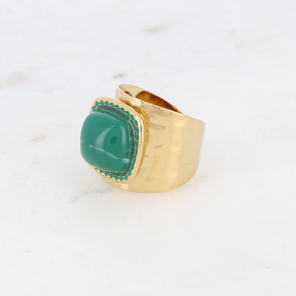 Bague large - cabochon carré et émail
