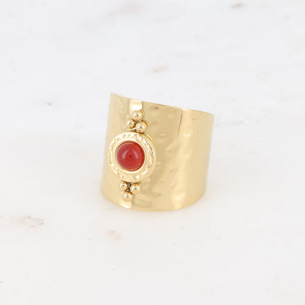 Bague large - effet martelée et pierre naturelle ronde