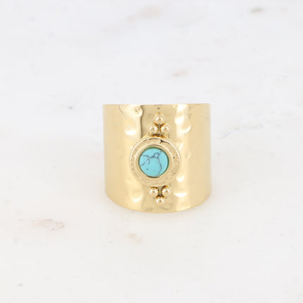 Bague large - effet martelée et pierre naturelle ronde