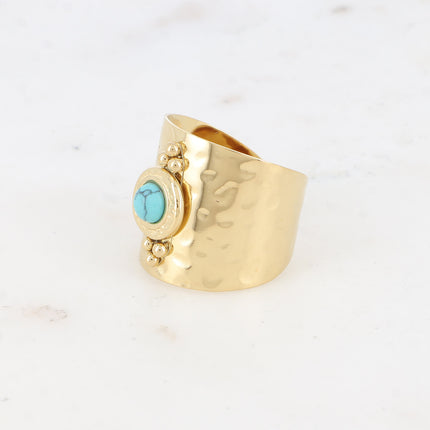Bague large - effet martelée et pierre naturelle ronde