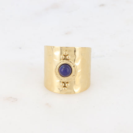 Bague large - effet martelée et pierre naturelle ronde