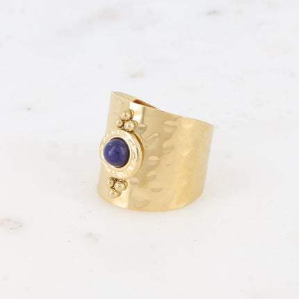 Bague large - effet martelée et pierre naturelle ronde