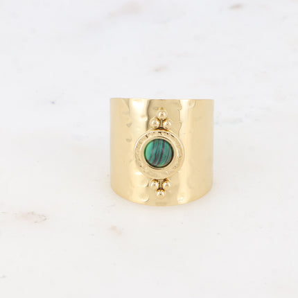 Bague large - effet martelée et pierre naturelle ronde