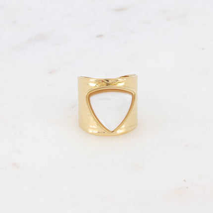 Bague large - lignes martelées et pierre naturelle triangulaire
