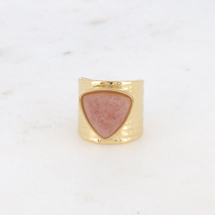 Bague large - lignes martelées et pierre naturelle triangulaire