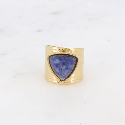 Bague large - lignes martelées et pierre naturelle triangulaire