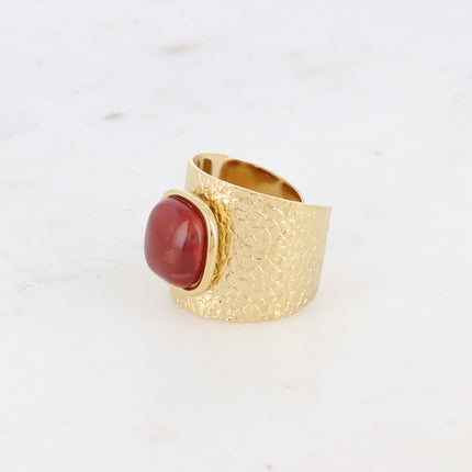 Bague large - effet écaillé, cabochon carré et émail