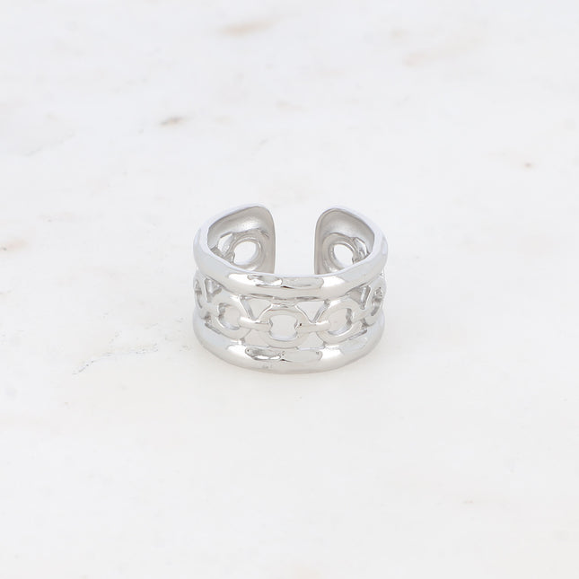 Wide ring - openwork and hammered mesh effect