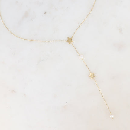 Collier Y - étoiles et perle d'eau douce