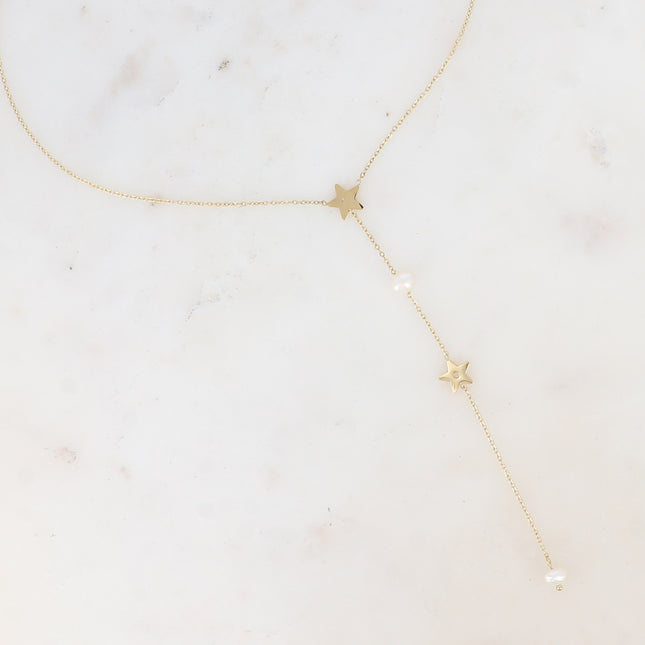 Y-shaped necklace - stars and freshwater pearl