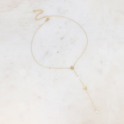 Collier Y - étoiles et perle d'eau douce