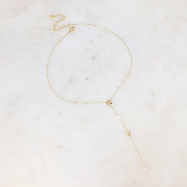 Y-shaped necklace - stars and freshwater pearl