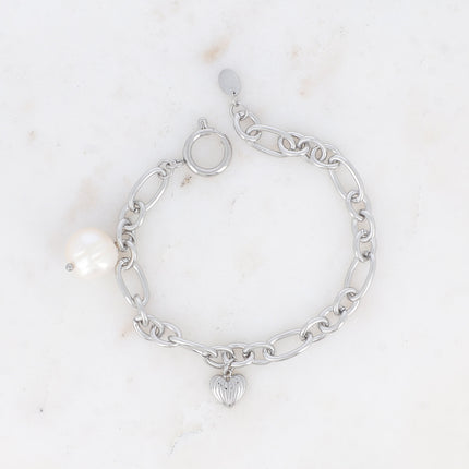 Bracelet Katalina - coeur texturé et perle d'eau douce