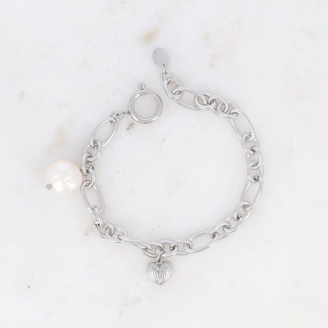 Katalina Bracelet - Textured Heart and Freshwater Pearl