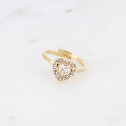 Bague - coeur en cristal et oxydes de zirconium