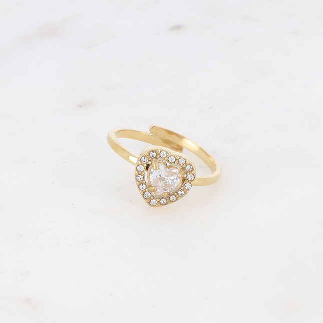 Bague - coeur en cristal et oxydes de zirconium