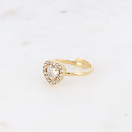 Bague - coeur en cristal et oxydes de zirconium
