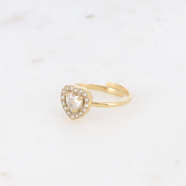 Bague - coeur en cristal et oxydes de zirconium