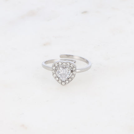 Bague - coeur en cristal et oxydes de zirconium
