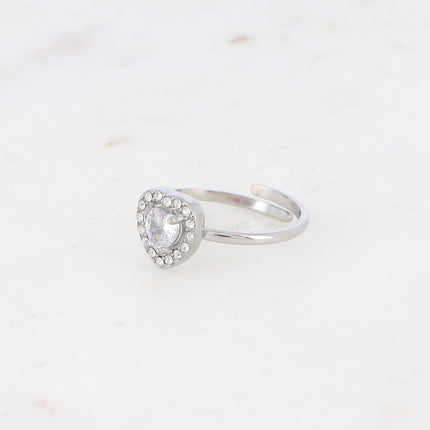 Bague - coeur en cristal et oxydes de zirconium