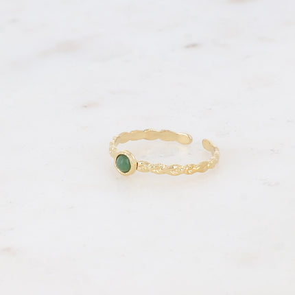 Bague fine Lydia - effet tressé et petite pierre naturelle