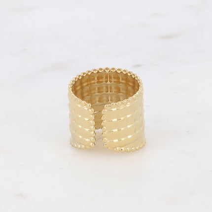 Bague large Apolline - effet quadrillé, martelé et perlé