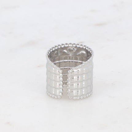 Bague large Apolline - effet quadrillé, martelé et perlé