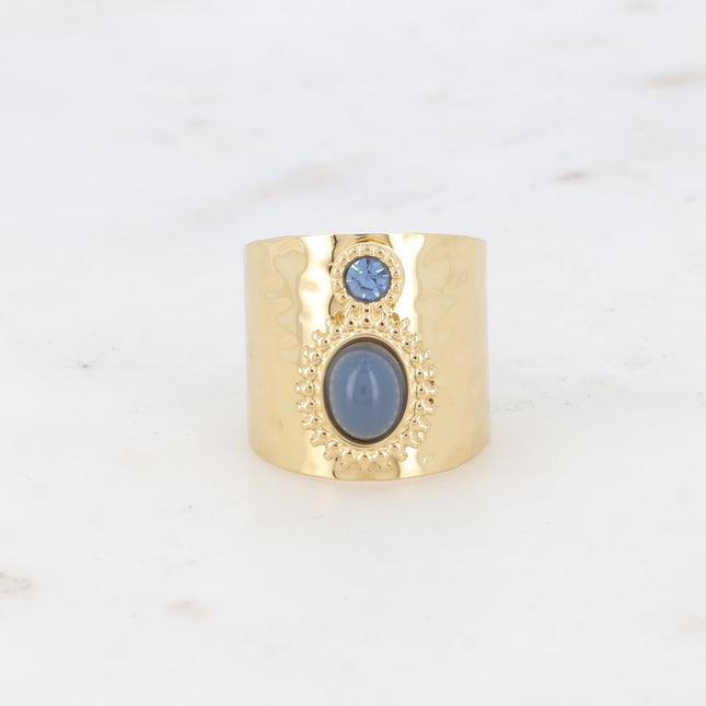Bague large Samantha - martelée avec cristal et cabochon ovale