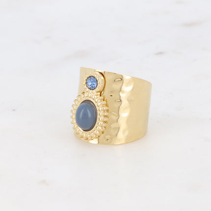 Bague large Samantha - martelée avec cristal et cabochon ovale