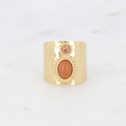Bague large Samantha - martelée avec cristal et cabochon ovale