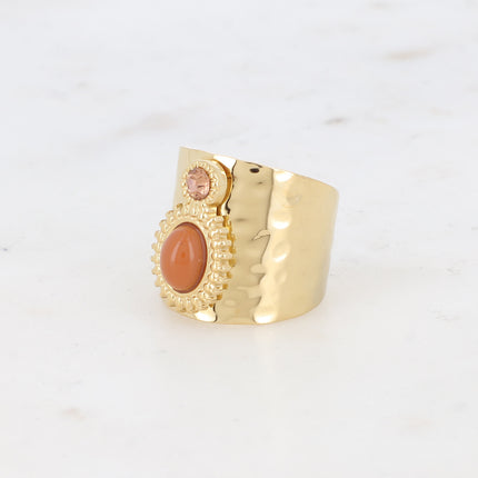 Bague large Samantha - martelée avec cristal et cabochon ovale