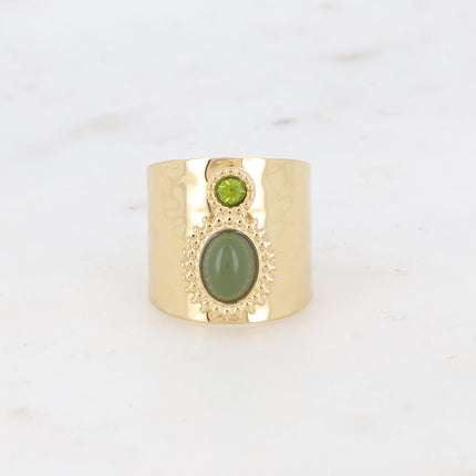Bague large Samantha - martelée avec cristal et cabochon ovale