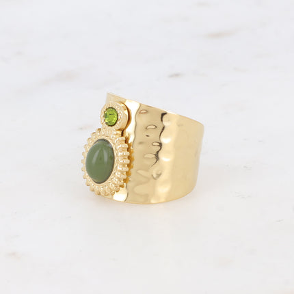 Bague large Samantha - martelée avec cristal et cabochon ovale