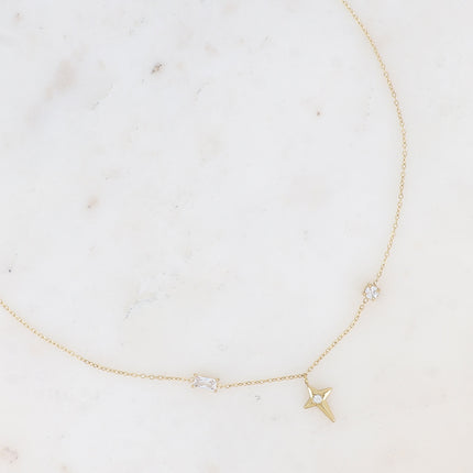 Collier - étoile, oxyde de zirconium et cristal rectangulaire