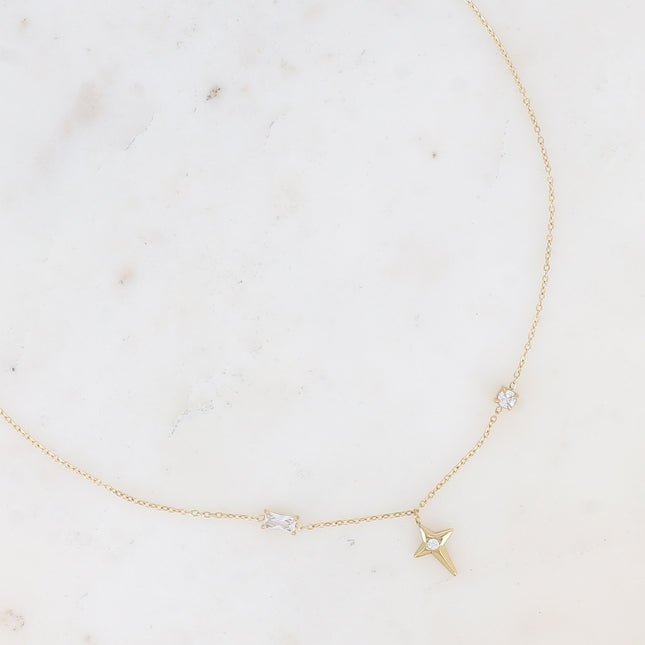 Necklace - star, cubic zirconia and rectangular crystal
