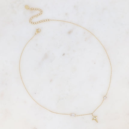 Collier - étoile, oxyde de zirconium et cristal rectangulaire