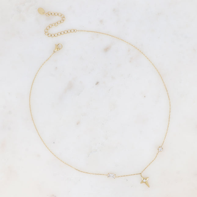 Necklace - star, cubic zirconia and rectangular crystal