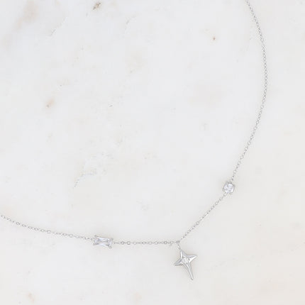 Collier - étoile, oxyde de zirconium et cristal rectangulaire
