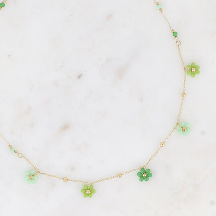Collier - 5 fleurs perlées