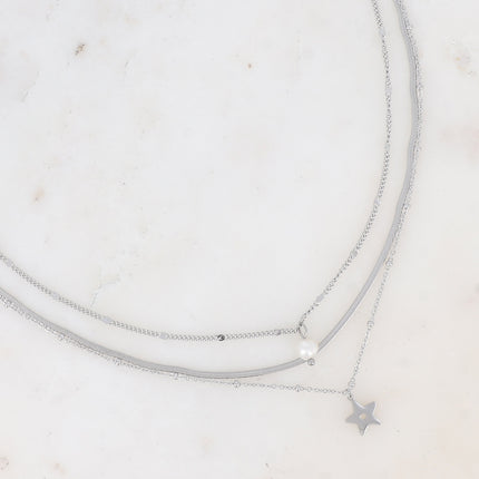 Collier multirangs Isadora - étoiles et perle d'eau douce