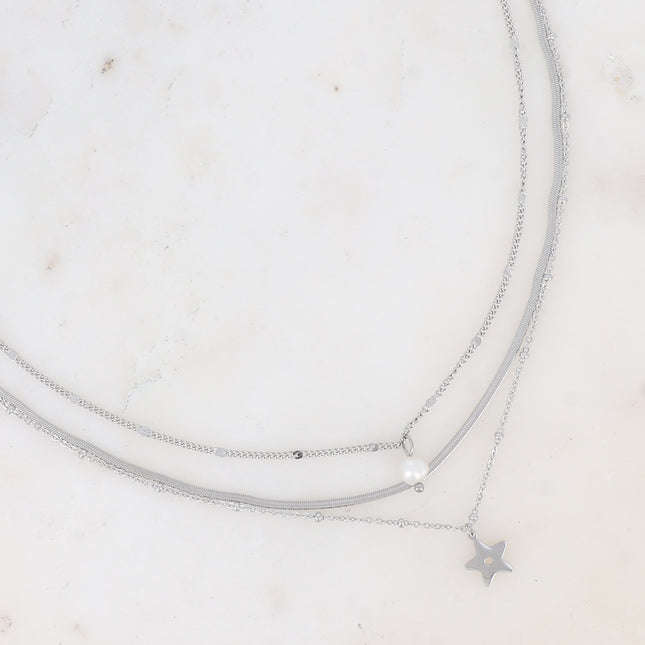 Isadora multi-strand necklace - stars and freshwater pearl