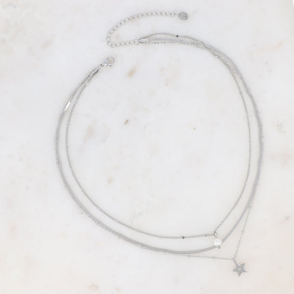 Collier multirangs Isadora - étoiles et perle d'eau douce