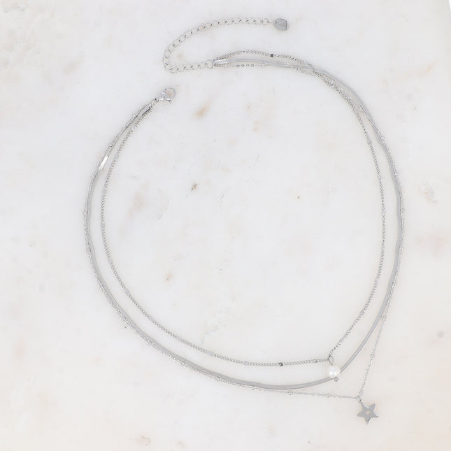 Isadora multi-strand necklace - stars and freshwater pearl