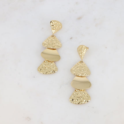 Stud earrings - 4 triangles, hammered and smooth