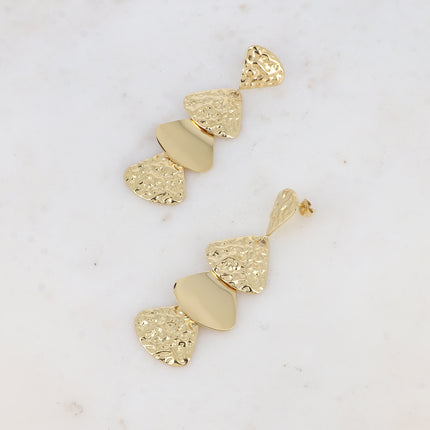 Stud earrings - 4 triangles, hammered and smooth
