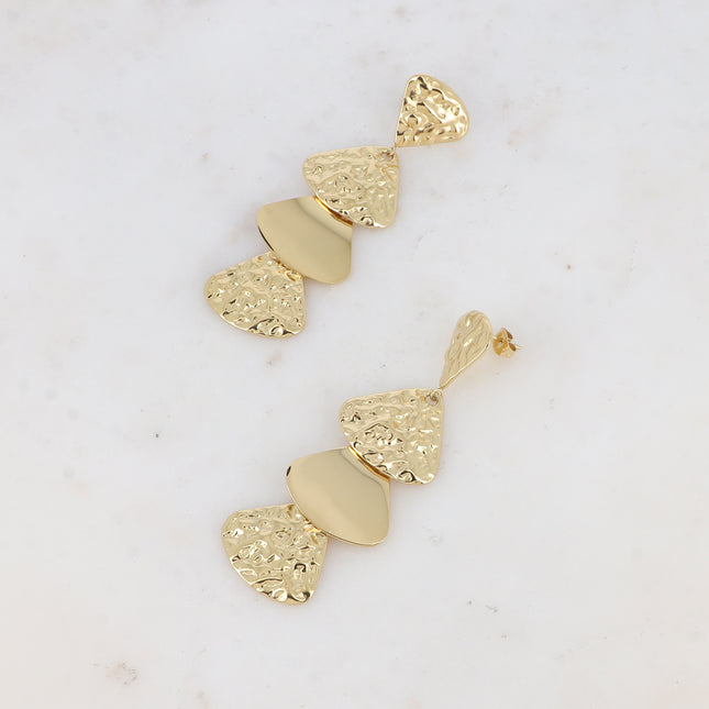 Stud earrings - 4 triangles, hammered and smooth