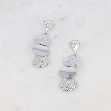 Stud earrings - 4 triangles, hammered and smooth