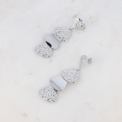 Stud earrings - 4 triangles, hammered and smooth