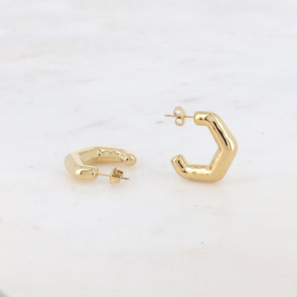 Hoop earrings - hammered hexagon 25mm
